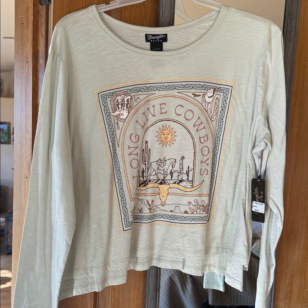 Wrangler Sage Green Long Sleeve Cowboy Graphic Tee
